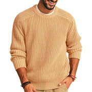Men's Solid Color Long Sleeve Round Neck Fashion Sweater Loose Retro Sweater